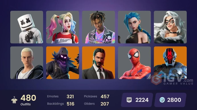 [ALL PLATFORMS]-479 Skin (338K V-BUCKS SPEND)-456 Pickaxes (127K V-BUCKS SPEND)-322 Emotes (71K V-BUCKS SPEND)-FULL ACCESS-
