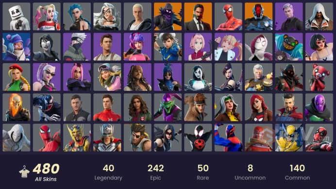 [ALL PLATFORMS]-479 Skin (338K V-BUCKS SPEND)-456 Pickaxes (127K V-BUCKS SPEND)-322 Emotes (71K V-BUCKS SPEND)-FULL ACCESS-