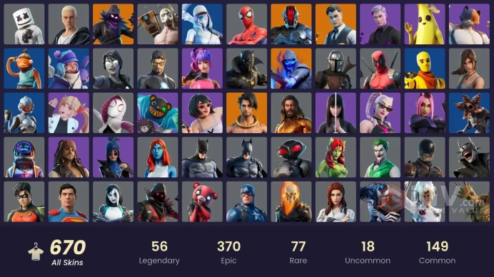 [ALL PLATFORMS]-669 Skin (389K V-B SPEND)-579 Pickaxes (115K V-B SPEND)- 626 Emotes (152K V-B SPEND)-FULL ACCESS-