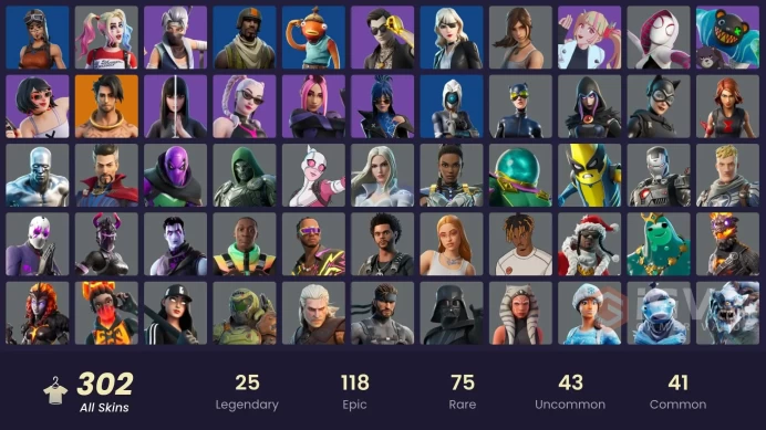 [ALL PLATFORMS]-302 Skin-Championship Aura-FNCS Renegade-Catwoman Zero-Aerial Assault Trooper-Renegade Raider-Black Widow Outfit-200K V-B SPEND-
