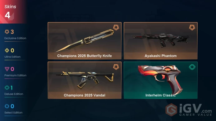 AP 4 skins 1 knifes | Champions 2025 Vandal | Ayakashi Phantom | Champions 2025 Butterfly Knife | Interhelm Classic | V0270