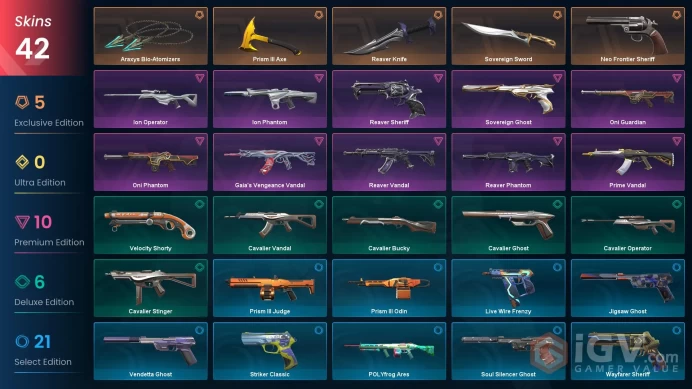 EU 42 skins | Sovereign Sword | Reaver Knife | Prism III Axe | Araxys Bio-Atomizers | Neo Frontier Sheriff | Reaver Vandal | V0314