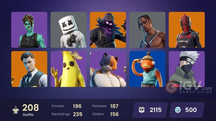 FA | 203 skins | Travis Scott | Astro Jack | Fishstick (World Cup) | Andre | Renee | World Warrior | Naruto Uzumaki | Raven | Midas | Red Knight