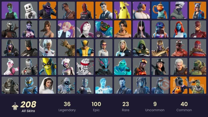 FA | 203 skins | Travis Scott | Astro Jack | Fishstick (World Cup) | Andre | Renee | World Warrior | Naruto Uzumaki | Raven | Midas | Red Knight