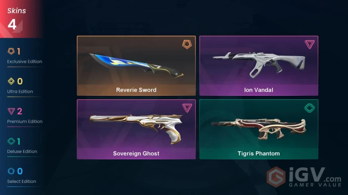 TR/EU Full Access | 4 Skins Reverie Sword + Ion Vandal + Sovereign Ghost + Tigris Phantom | Iron 3 Last Rank