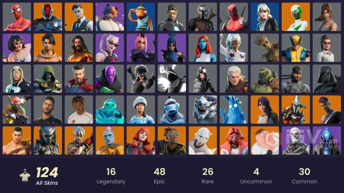 [PC/PSN/XBOX/Nintendo]  124 skins F/A :  Leviathan Axe | Major Lazer | Cloud Striker | Point Patroller | Raz | Fade | Valeria | Malik | Eternal 