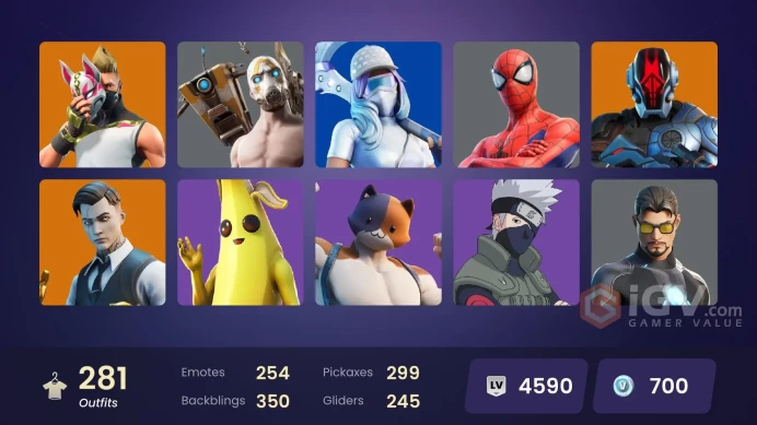 [PC/PSN/XBOX/Nintendo]  281 skins F/A :  Leviathan Axe | Kakashi Hatake | Psycho Bandit | Chun-Li | Gold Brutus | Gold TNTina | Gold Meowscles |