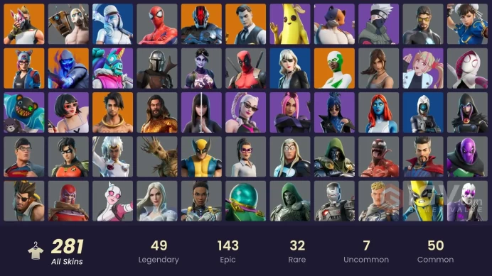 [PC/PSN/XBOX/Nintendo]  281 skins F/A :  Leviathan Axe | Kakashi Hatake | Psycho Bandit | Chun-Li | Gold Brutus | Gold TNTina | Gold Meowscles |