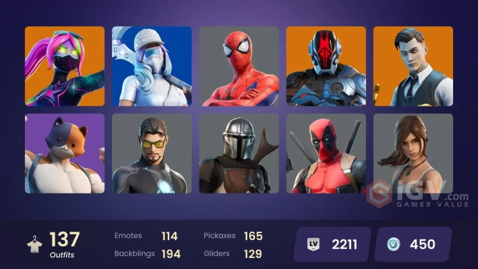 (PC PSN XBOX) 137 skins | Gold Midas | Fixer | Tart Tycoon | Eternal Knight | Gear Specialist Maya | Ronin | Fade | Galaxia | Kymera | Spire Ass