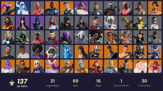 (PC PSN XBOX) 137 skins | Gold Midas | Fixer | Tart Tycoon | Eternal Knight | Gear Specialist Maya | Ronin | Fade | Galaxia | Kymera | Spire Ass