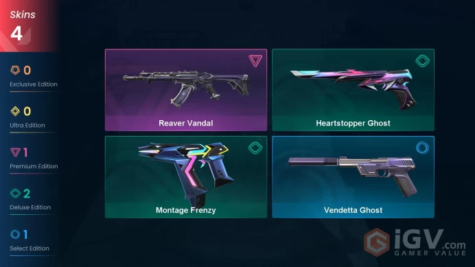 EU | 4 skins | Reaver Vandal | Montage Frenzy | Heartstopper Ghost | Vendetta Ghost | Q7541
