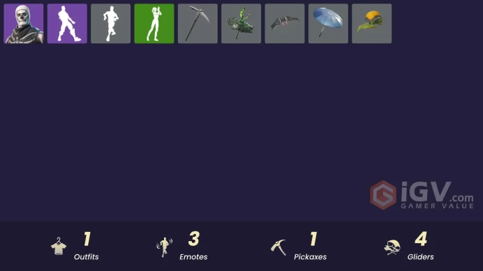 [PC/PSN/XBOX] 1 skins | Skull Trooper | Gwenpool's Katanas | Bird Call | Boogie Down | War Force Wings | Doom Brella | Banner Icon | 1300 