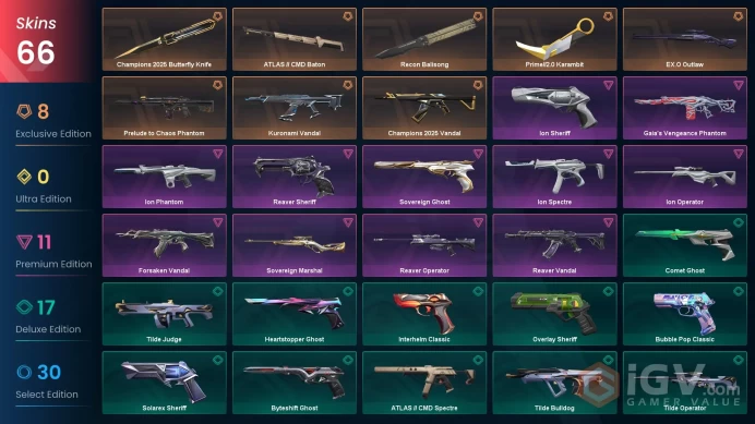 76 EU/TR Market&V25 ACT6 Dia III &Champions 2025 Sett-Prime Karambit-Recon Balisong-Kuronami/Reaver/Forsaken Vandal-Gaia/Ion PH-Sovereign Ghost
