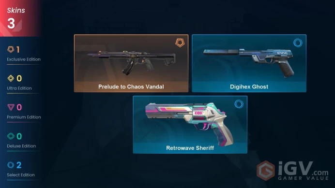 EU | 3 skins | Prelude to Chaos Vandal | Digihex Ghost | Retrowave Sheriff | Q2114