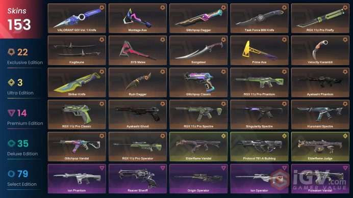 EU/TR - 33 Premium Skins-Kogitsune-Ruin Dagger-Glitchpop Dagger-VALORANT GO! Vol. 1 Knife-RGX 11z Pro Firefly-Prime Vandal-Reaver / Full Access