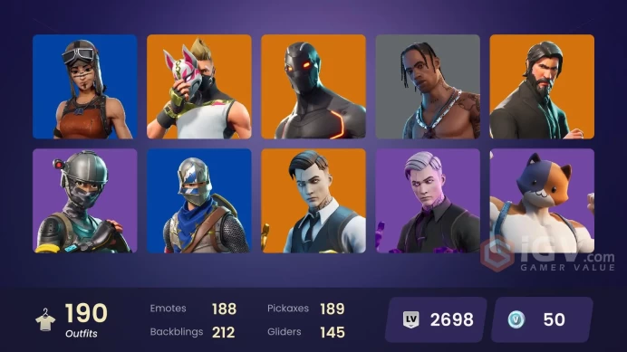 190 SKINS + TRAVIS SCOTT + ROYALE KNIGHT + STW OLD + THE CHAMPION + THE REAPER + ELITE AGENT + BLUE SQUIRE + MAKO + TAKE THE L + BUS BANNER