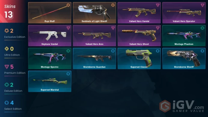 EU-Turkey 13 Skins Ruyi Staff Sentinels of Light Sheriff Neptune Vandal Valiant Hero Vandal Valiant Hero Operator Valiant Hero Ghost #99039622 