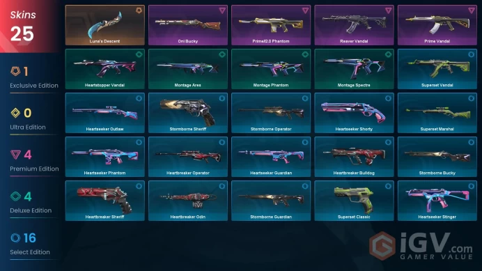 EU [ 25 TOP SKINS + 1 KNIFE ] Luna's Descent + Reaver Vandal + Prime//2.0 Phantom + Prime Vandal / full acces
