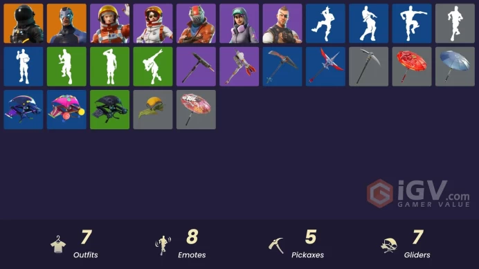 7 skins | Take The L | Carbide | Dark Voyager | Rust Lord | Mission Specialist | Teknique | Battlehawk | Moonwalker | Rust Bucket | Dark Matter