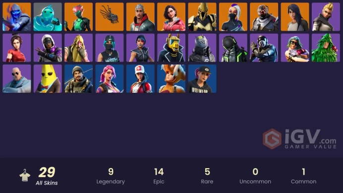 29 skins | Fusion | Sentinel | Rox | Gear Specialist Maya | The Scientist | Ultima Knight | Catalyst | Vendetta | Singularity
