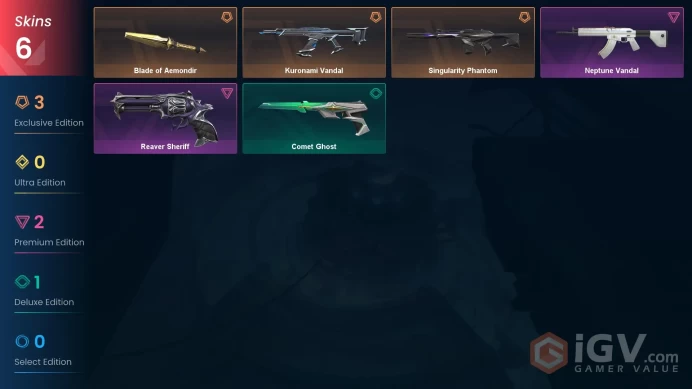 EU Full Access | 6 Skins Blade of Aemondir + Kuronami Vandal + Singularity Phantom + Reaver Sheriff + Neptune Vandal + Comet Ghost