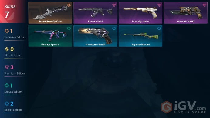 EU Full Access | 7 Skins Reaver Butterfly Knife + Reaver Vandal + Aemondir Sheriff + Sovereign Ghost + Montage Spectre + more