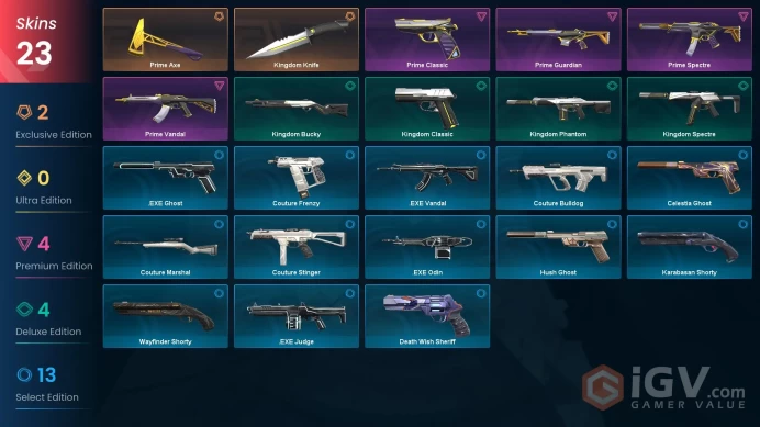 EU Full Access | 23 Skins Kingdom Knife + Prime Bundle + .EXE Vandal + Couture Bulldog + Wayfinder Shorty + more