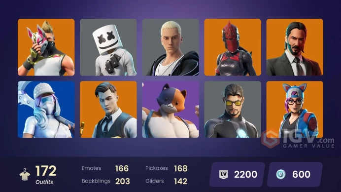 [ALL PLATFORMS]-172 Skin-168 Pickaxes-166 Emotes-142 Gliders-John Wick-Midas-Backlash-Mogul Master (GER)-Heron Stance Hero-FULL ACCESS-
