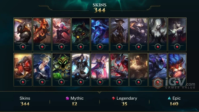 [D102] NA/EUW/OCE/JP/ 172 heroes / 344skins /  Instant Delivery/ Can change bound email and password/Can be transferred to any server