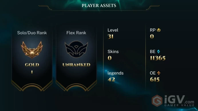 [EUW] S2026 - Gold 1 -10LP - 2Win - 3Lose- S2025 Platinum 4 - 11K Be - Honor 3 - Instant Delivery