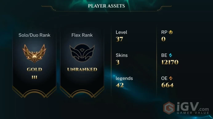 [EUW] S2026 - Gold 3 -95LP - 6Win - 7Lose - 12K Be - Honor 3 - Instant Delivery