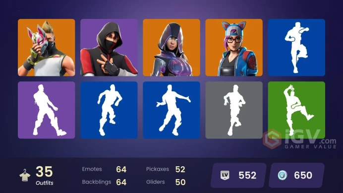 FA | 35 skins | IKONIK | Glow | A.I.M. | Calamity | Drift | Zenith | Sentinel | Lynx | Rox | Rippley vs Sludge | Bug Punk Sunny | Bunker Jonesy