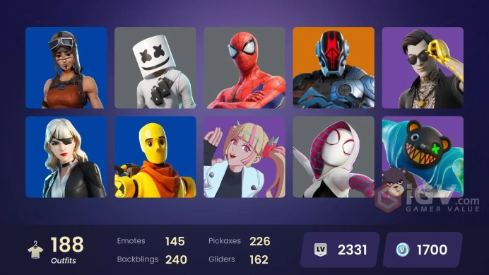 [ALL PLATFORMS]-188 Skin-226 Pickaxes-Renegade Raider-Iconic Kim Kardashian-Midsummer Midas-Marshmello-Spectra Knight-FULL ACCESS-