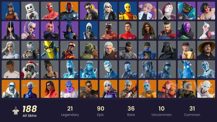 [ALL PLATFORMS]-188 Skin-226 Pickaxes-Renegade Raider-Iconic Kim Kardashian-Midsummer Midas-Marshmello-Spectra Knight-FULL ACCESS-