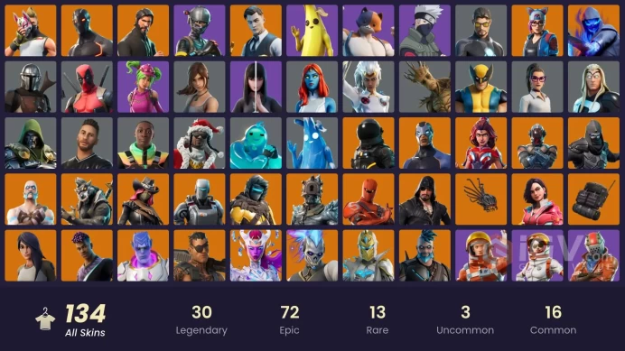PC/PSN/Xbox/Nintendo 134 skins | The Reaper | Elite Agent | Take The L | Blue Team Leader | Gold Brutus | Gold Midas | Blue Striker | Cloud Stri