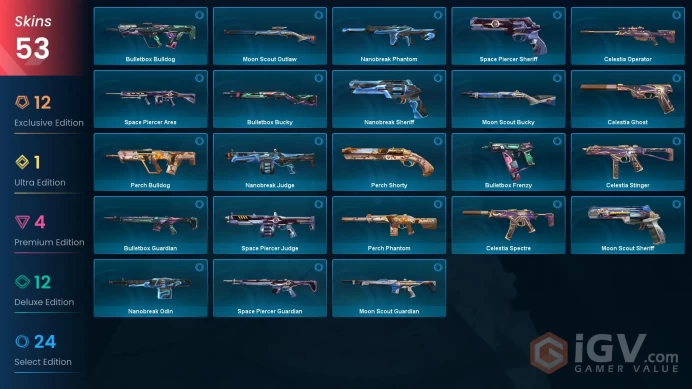 EU 53 skins | Evori Dreamwings Vandal | Xenohunter Knife | Ruination Ghost | EX.O Edge | EX.O Vandal | Hieroscape Blades | V0389