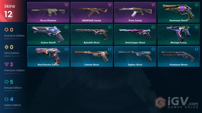 AP 12 skins | Prime Vandal | XERØFANG Vandal | Recon Phantom | Solarex Sheriff | Sandswept Sheriff | Montage Frenzy | Heartstopper Ghost | V0402