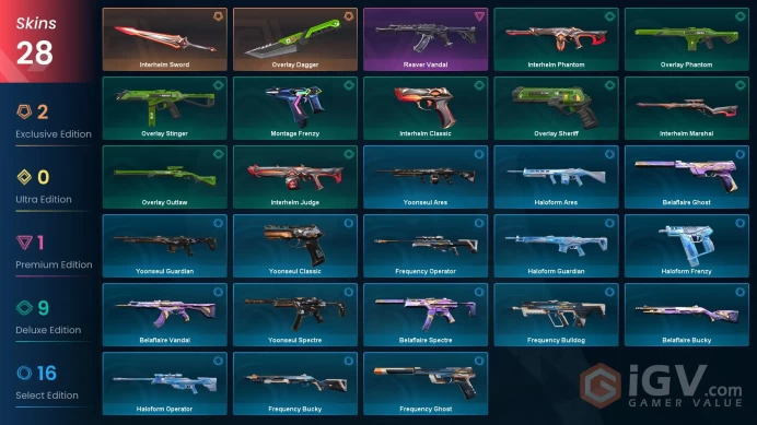 AP | 28 skins | Reaver Vandal | Interhelm Sword | Overlay Dagger | Overlay Stinger | Overlay Outlaw | Interhelm Phantom | L2446