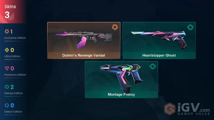 EU | 3 skins | Dolmir's Revenge Vandal | Heartstopper Ghost | Montage Frenzy | Y8463