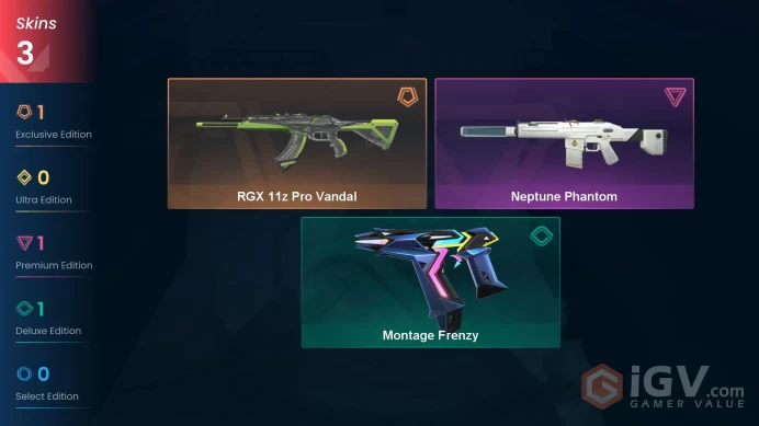 NA | 3 skins | RGX 11z Pro Vandal | Neptune Phantom | Montage Frenzy | A5581