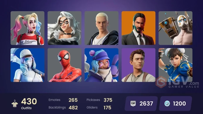 [ALL PLATFORMS]-429 Skin- 374 Pickaxes- 265 Emotes-350K V-BUCKS SPEND-FULL ACCESS-