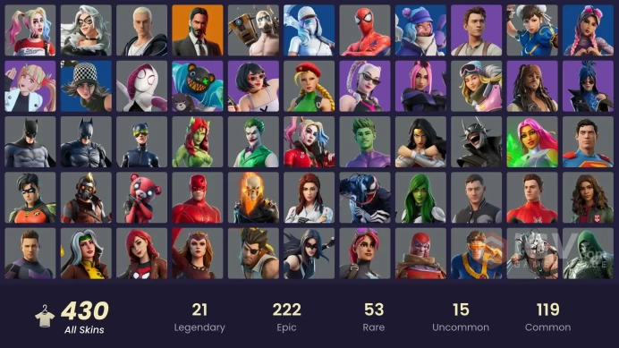 [ALL PLATFORMS]-429 Skin- 374 Pickaxes- 265 Emotes-350K V-BUCKS SPEND-FULL ACCESS-