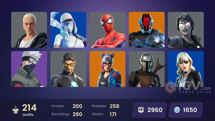 [ALL PLATFORMS]-214 Skin-258 pickaxes-200 emotes-FNCS Renegade-Champion Kyra-Guan Yu-The Kid LAROI-Green Roots Billie-Lara Croft-