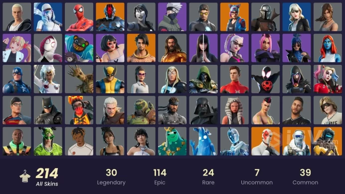 [ALL PLATFORMS]-214 Skin-258 pickaxes-200 emotes-FNCS Renegade-Champion Kyra-Guan Yu-The Kid LAROI-Green Roots Billie-Lara Croft-