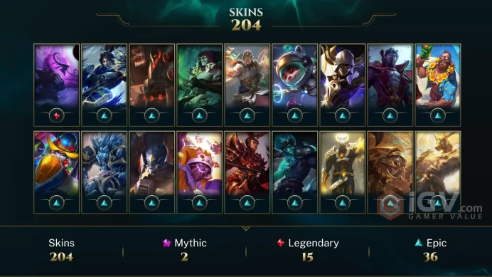 Lol / Euw / 201 Skins / 186 lvl / 50905 Blue Essence mssh1664