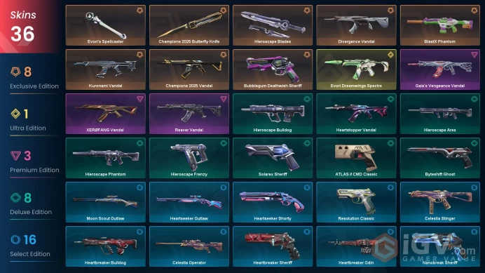 EU/TR 36 skins | Champions 2025 Butterfly Knife | Champions 2025 Vandal | Evori's Spellcaster | Kuronami Vandal | Evori Dreamwings Spectre | Rea