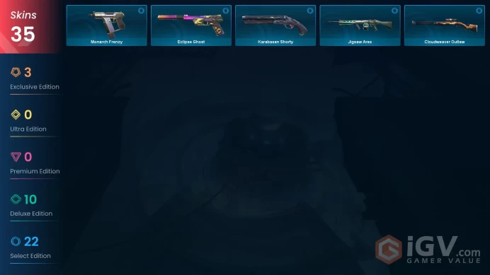 AP | 35 skins | Kuronami Vandal | Spectrum Phantom | Comet Sword | Comet Odin | Velocity Shorty | Comet Ghost | Artisan Ghost | N9012