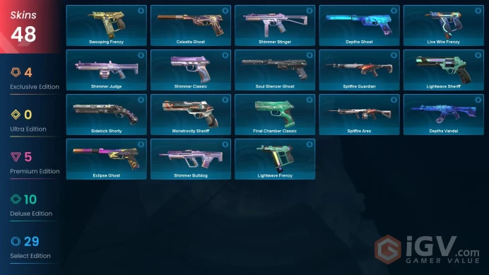 EU - LVL 230 - Unranked - 48 Skins(~14,600 VP) Prime Vandal, Singularity Phantom, Xenohunter Knife, Songsteel, Ion Vandal