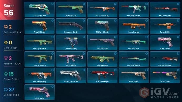 EU - LVL 191 - Unranked - 2 Knives - 56 Skins (~5,700 VP) Prism III Axe, Ruin Dagger, Prime Vandal, Spline Phantom