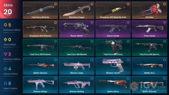 EU - LVL 62 - Unranked - 4 Knives - 20 Skins (~21,850 VP) Reaver Vandal, Oni Claw, Champions 2022 Phantom, Elderflame Dagger, Champions 2022 But